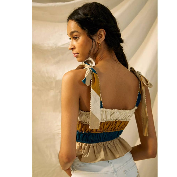 New Anthropologie Let Me Be Zuri Cropped Cami  $118 SIZE 4 Bow Tie Straps - Picture 2 of 4